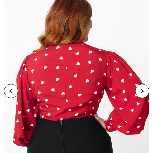 NWT Unique Vintage Red and White Hearts Neck Tie Blouse 3x/20 - Picture 3 of 8